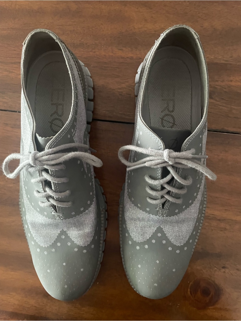 Cole Haan Light Gray Wingtip Derby Shoes - Picture 2 of 4